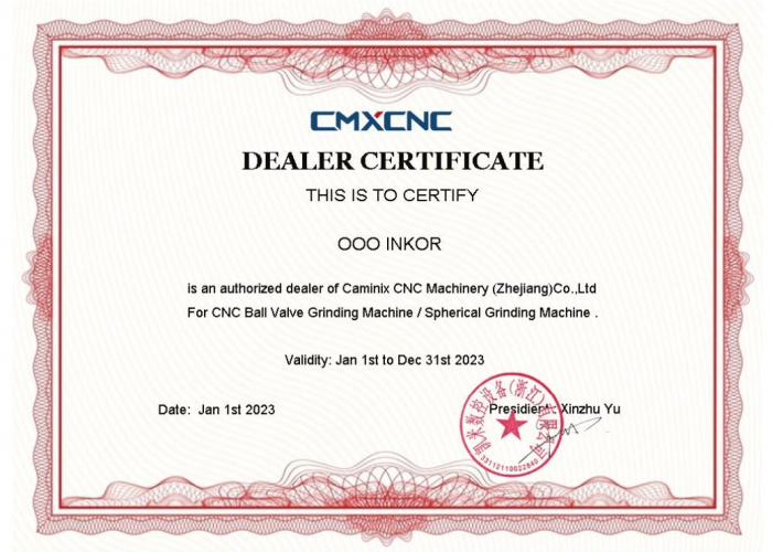 Certificate Caminix CNC Machinery (China)